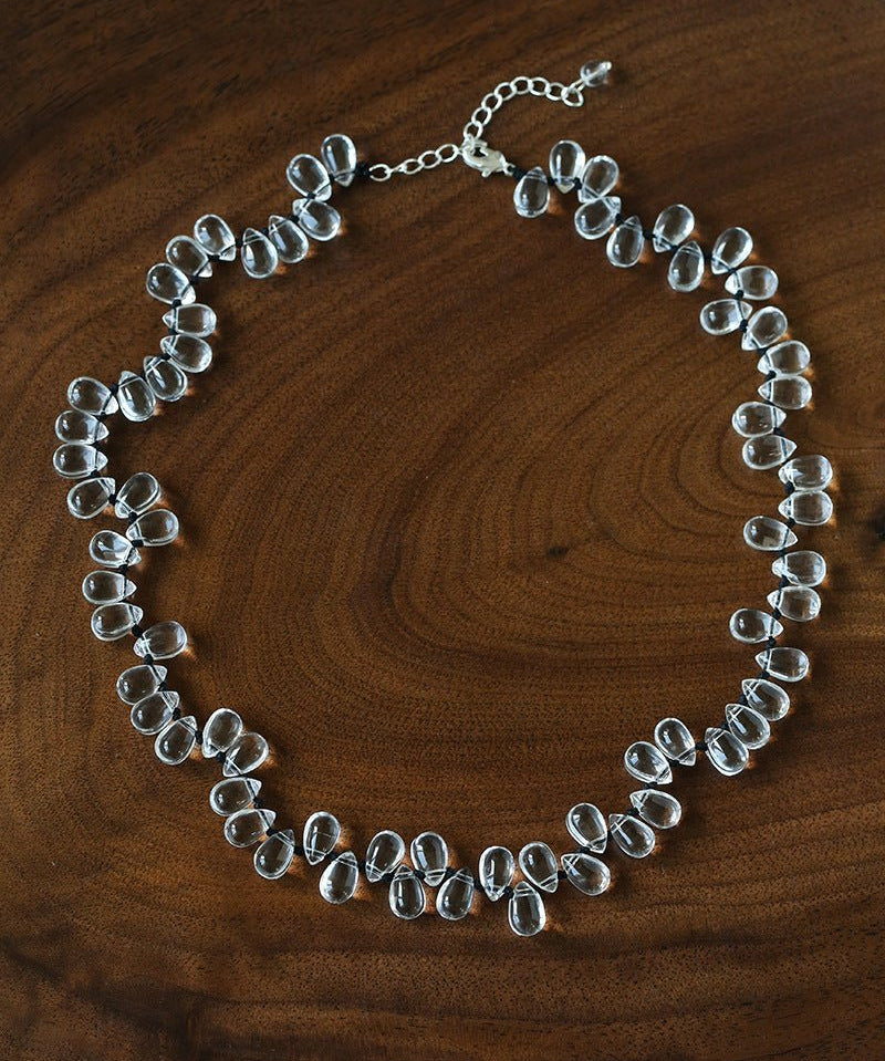 Hand-Knotted Teardrop Glass Bead Choker Necklace - floysun