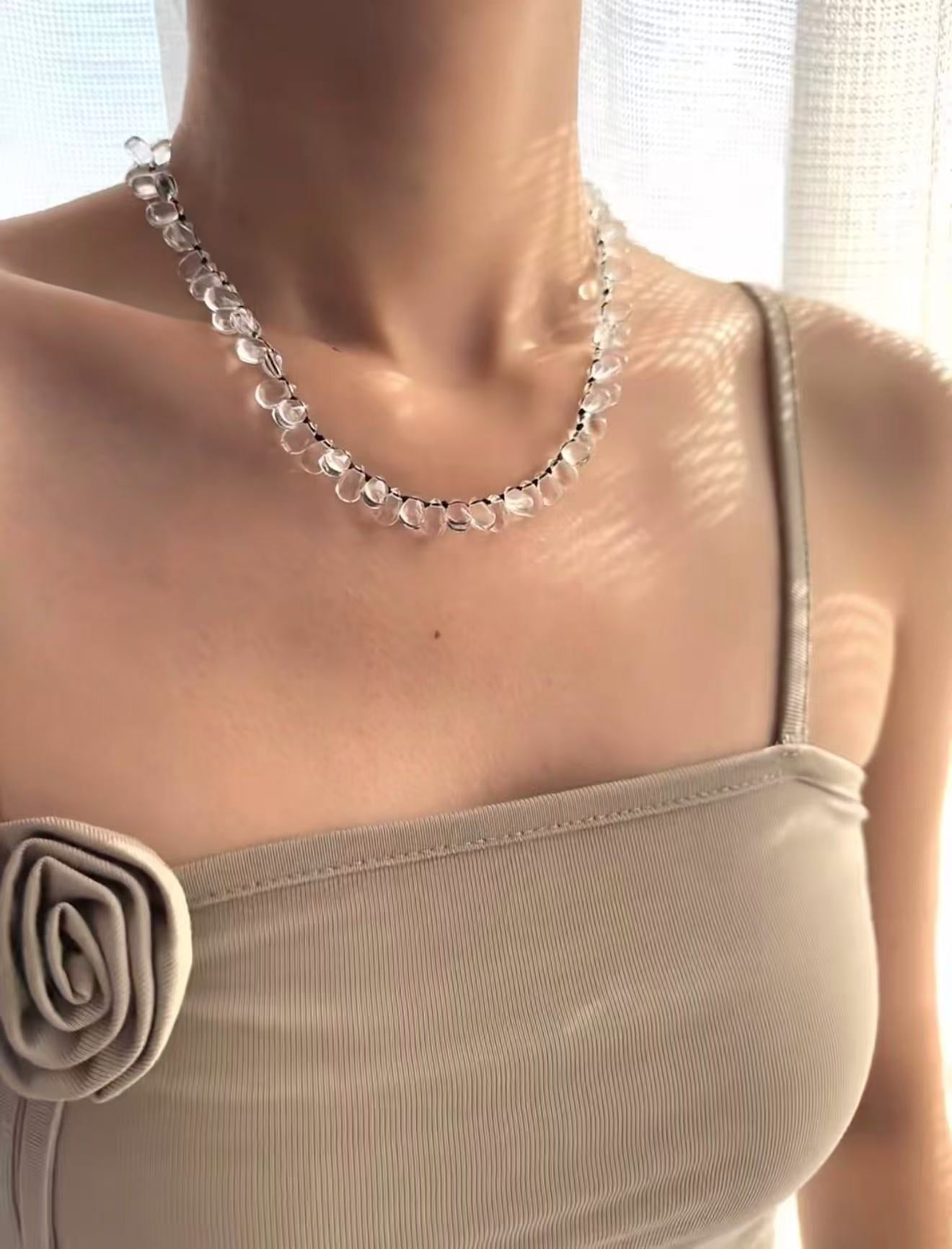 Hand-Knotted Teardrop Glass Bead Choker Necklace - floysun