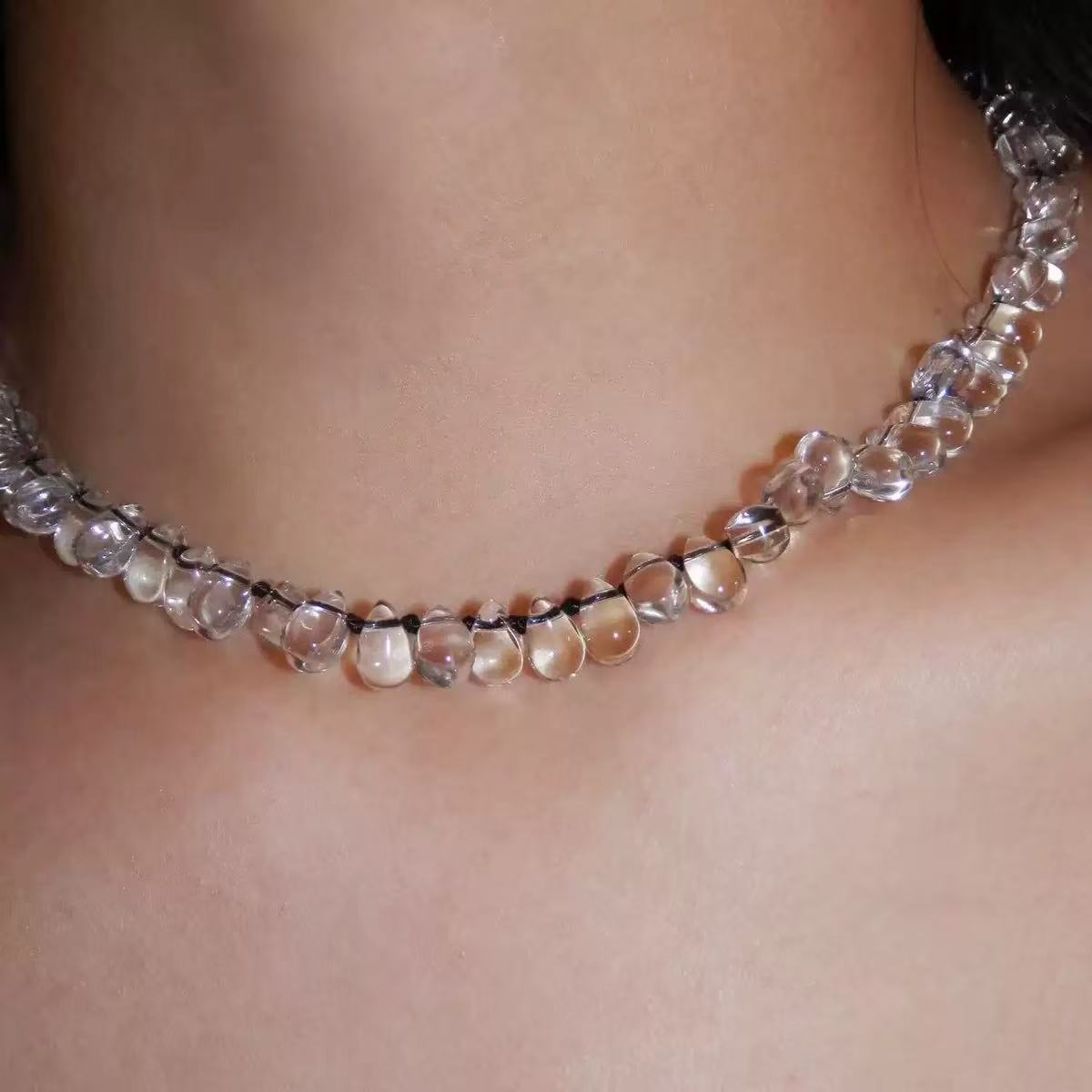 Hand-Knotted Teardrop Glass Bead Choker Necklace - floysun