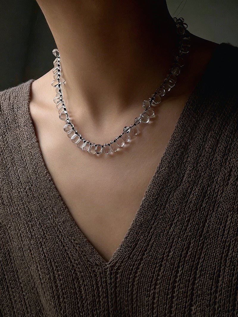 Hand-Knotted Teardrop Glass Bead Choker Necklace - floysun