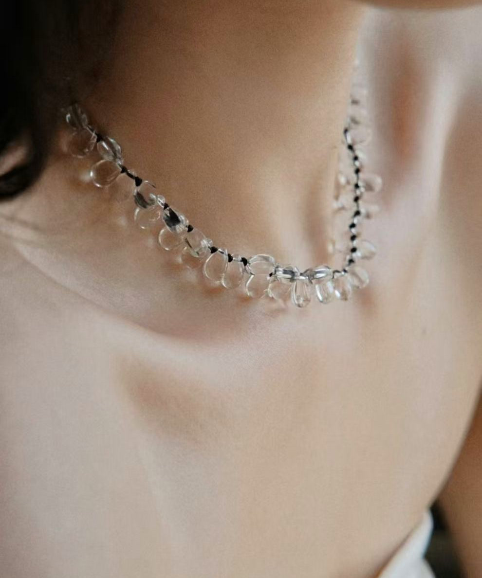 Hand-Knotted Teardrop Glass Bead Choker Necklace - floysun