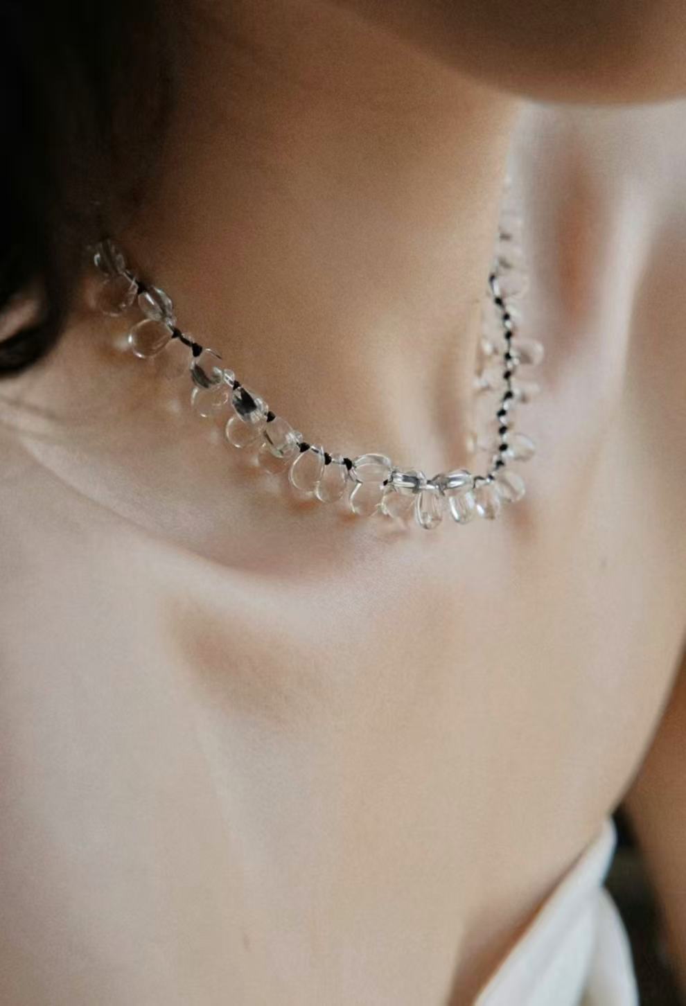 Hand-Knotted Teardrop Glass Bead Choker Necklace - floysun