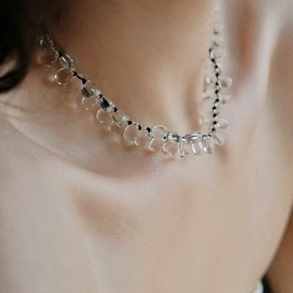 Hand-Knotted Teardrop Glass Bead Choker Necklace - floysun