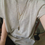 Hand-Strung Gemstone Micro-Bead & Hammered Bar Necklace - floysun