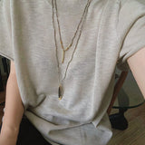 Hand-Strung Gemstone Micro-Bead & Hammered Bar Necklace - floysun