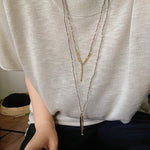 Hand-Strung Gemstone Micro-Bead & Hammered Bar Necklace - floysun