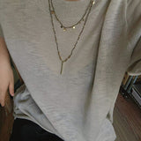 Hand-Strung Gemstone Micro-Bead & Hammered Bar Necklace - floysun