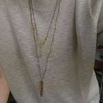 Hand-Strung Gemstone Micro-Bead & Hammered Bar Necklace - floysun