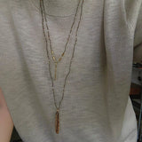 Hand-Strung Gemstone Micro-Bead & Hammered Bar Necklace - floysun