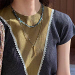 Hand-Strung Gemstone Micro-Bead & Hammered Bar Necklace - floysun