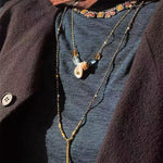 Hand-Strung Gemstone Micro-Bead & Hammered Bar Necklace - floysun