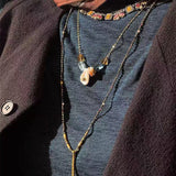 Hand-Strung Gemstone Micro-Bead & Hammered Bar Necklace - floysun