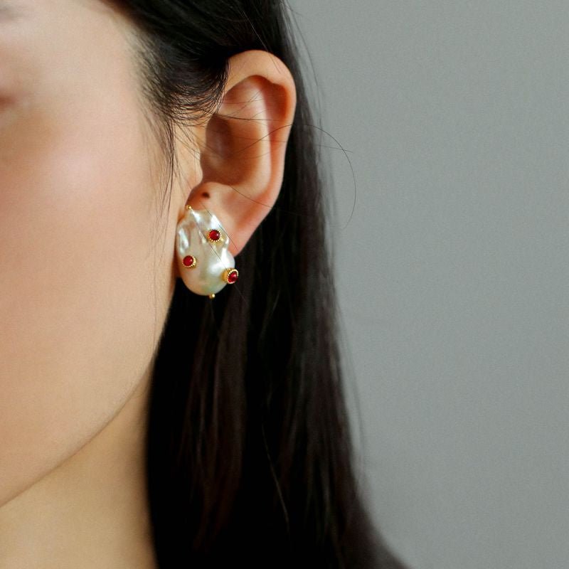 Handcrafted Baroque Pearls Earrings-Red - floysun