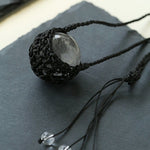 Handcrafted Black Macrame Net Quartz Choker - Natural 30mm Clear Crystal Sphere Pendant Necklace - floysun