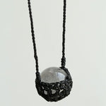 Handcrafted Black Macrame Net Quartz Choker - Natural 30mm Clear Crystal Sphere Pendant Necklace - floysun