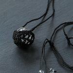 Handcrafted Black Macrame Net Quartz Choker - Natural 30mm Clear Crystal Sphere Pendant Necklace - floysun