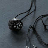Handcrafted Black Macrame Net Quartz Choker - Natural 30mm Clear Crystal Sphere Pendant Necklace - floysun