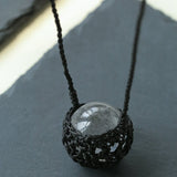 Handcrafted Black Macrame Net Quartz Choker - Natural 30mm Clear Crystal Sphere Pendant Necklace - floysun