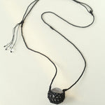Handcrafted Black Macrame Net Quartz Choker - Natural 30mm Clear Crystal Sphere Pendant Necklace - floysun