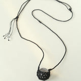 Handcrafted Black Macrame Net Quartz Choker - Natural 30mm Clear Crystal Sphere Pendant Necklace - floysun