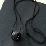Handcrafted Black Macrame Net Quartz Choker - Natural 30mm Clear Crystal Sphere Pendant Necklace - floysun