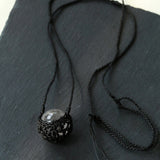 Handcrafted Black Macrame Net Quartz Choker - Natural 30mm Clear Crystal Sphere Pendant Necklace - floysun