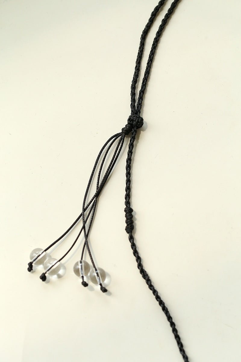 Handcrafted Black Macrame Net Quartz Choker - Natural 30mm Clear Crystal Sphere Pendant Necklace - floysun