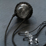 Handcrafted Black Macrame Net Quartz Choker - Natural 30mm Clear Crystal Sphere Pendant Necklace - floysun