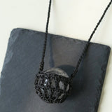Handcrafted Black Macrame Net Quartz Choker - Natural 30mm Clear Crystal Sphere Pendant Necklace - floysun