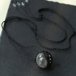 Handcrafted Black Macrame Net Quartz Choker - Natural 30mm Clear Crystal Sphere Pendant Necklace - floysun