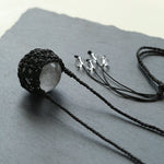Handcrafted Black Macrame Net Quartz Choker - Natural 30mm Clear Crystal Sphere Pendant Necklace - floysun