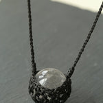 Handcrafted Black Macrame Net Quartz Choker - Natural 30mm Clear Crystal Sphere Pendant Necklace - floysun