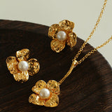 Handcrafted Four - Petal Flower Earrings with Freshwater Pearl - floysun