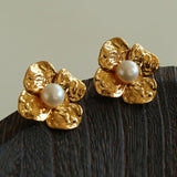 Handcrafted Four - Petal Flower Earrings with Freshwater Pearl - floysun