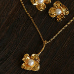 Handcrafted Four - Petal Flower Earrings with Freshwater Pearl - floysun