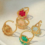 Handcrafted Glass Flower Dome Ring - 18K Gold Plated Brass Romantic Floral Adjustable Ring - floysun