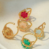Handcrafted Glass Flower Dome Ring - 18K Gold Plated Brass Romantic Floral Adjustable Ring - floysun