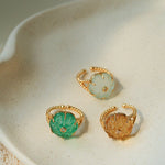 Handcrafted Glass Flower Dome Ring - 18K Gold Plated Brass Romantic Floral Adjustable Ring - floysun