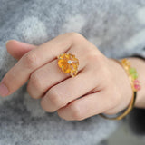 Handcrafted Glass Flower Dome Ring - 18K Gold Plated Brass Romantic Floral Adjustable Ring - floysun