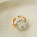 Handcrafted Glass Flower Dome Ring - 18K Gold Plated Brass Romantic Floral Adjustable Ring - floysun