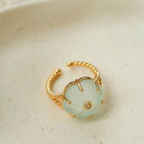 Handcrafted Glass Flower Dome Ring - 18K Gold Plated Brass Romantic Floral Adjustable Ring - floysun
