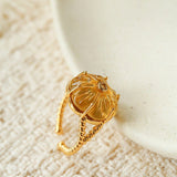 Handcrafted Glass Flower Dome Ring - 18K Gold Plated Brass Romantic Floral Adjustable Ring - floysun