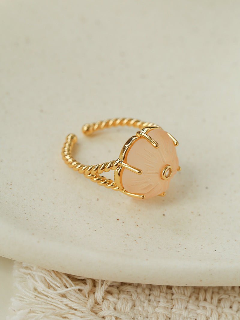Handcrafted Glass Flower Dome Ring - 18K Gold Plated Brass Romantic Floral Adjustable Ring - floysun