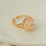 Handcrafted Glass Flower Dome Ring - 18K Gold Plated Brass Romantic Floral Adjustable Ring - floysun