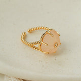 Handcrafted Glass Flower Dome Ring - 18K Gold Plated Brass Romantic Floral Adjustable Ring - floysun