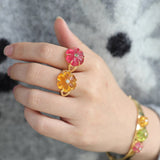 Handcrafted Glass Flower Dome Ring - 18K Gold Plated Brass Romantic Floral Adjustable Ring - floysun