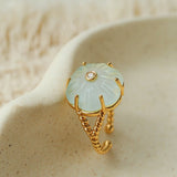 Handcrafted Glass Flower Dome Ring - 18K Gold Plated Brass Romantic Floral Adjustable Ring - floysun