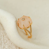Handcrafted Glass Flower Dome Ring - 18K Gold Plated Brass Romantic Floral Adjustable Ring - floysun