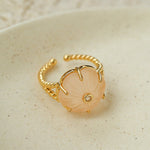 Handcrafted Glass Flower Dome Ring - 18K Gold Plated Brass Romantic Floral Adjustable Ring - floysun