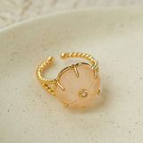 Handcrafted Glass Flower Dome Ring - 18K Gold Plated Brass Romantic Floral Adjustable Ring - floysun